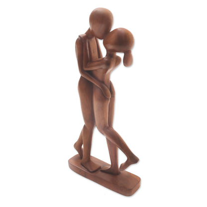 Lover's Kiss Hand-Carved Romantic Suar Wood Sculpture from Bali