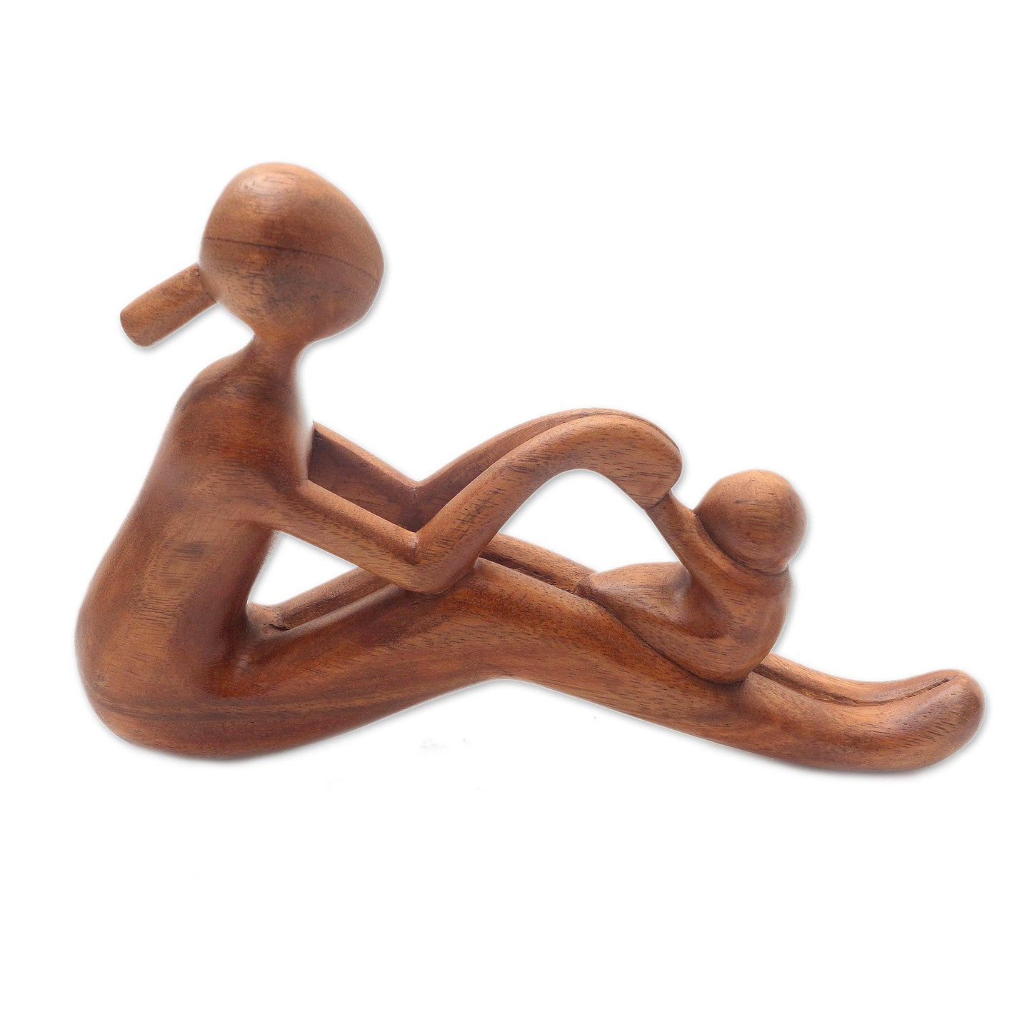 Mom and Infant Natural Suar Wood Mother and Child Sculpture from Bali