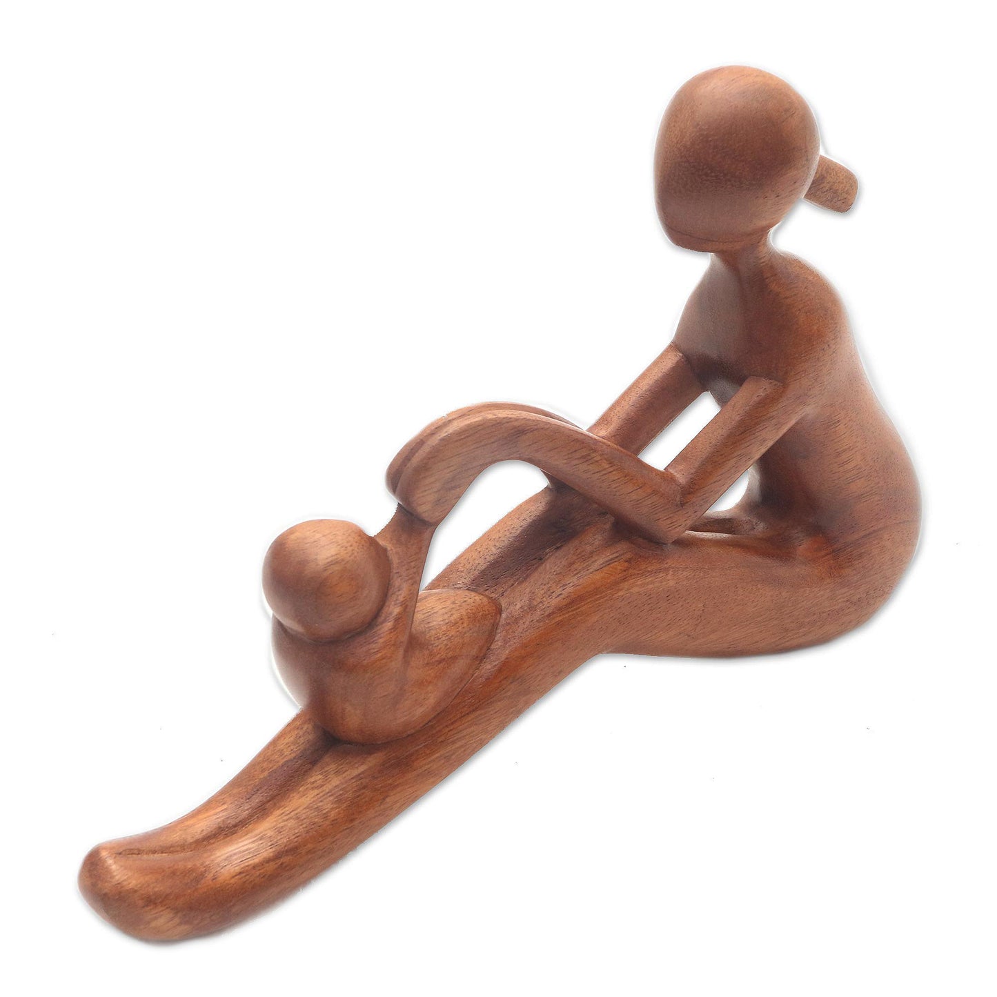 Mom and Infant Natural Suar Wood Mother and Child Sculpture from Bali