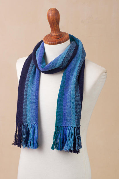 Evening Sky Stripes Multicolor Blue and Teal Striped 100% Alpaca Knit Scarf