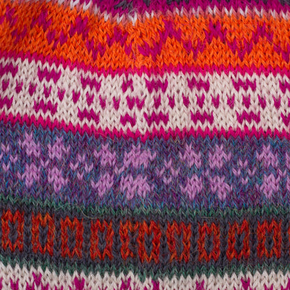 Inca Blooms Lilac and Fuchsia and Milk White 100% Alpaca Knit Hat