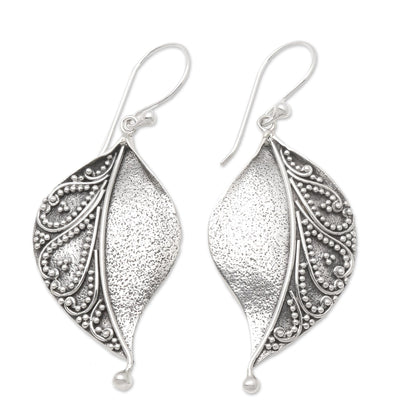 Complex Nature Sterling Silver Stylized Leaf Dangle Earrings