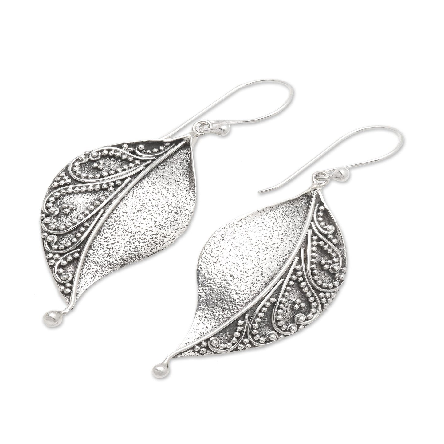 Complex Nature Sterling Silver Stylized Leaf Dangle Earrings