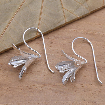 Early Bloom Polished Sterling Silver Flower Drop Earrings