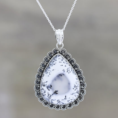 Gathering Storm Dendritic Opal and Sterling Silver Pendant Necklace