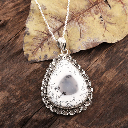 Gathering Storm Dendritic Opal and Sterling Silver Pendant Necklace