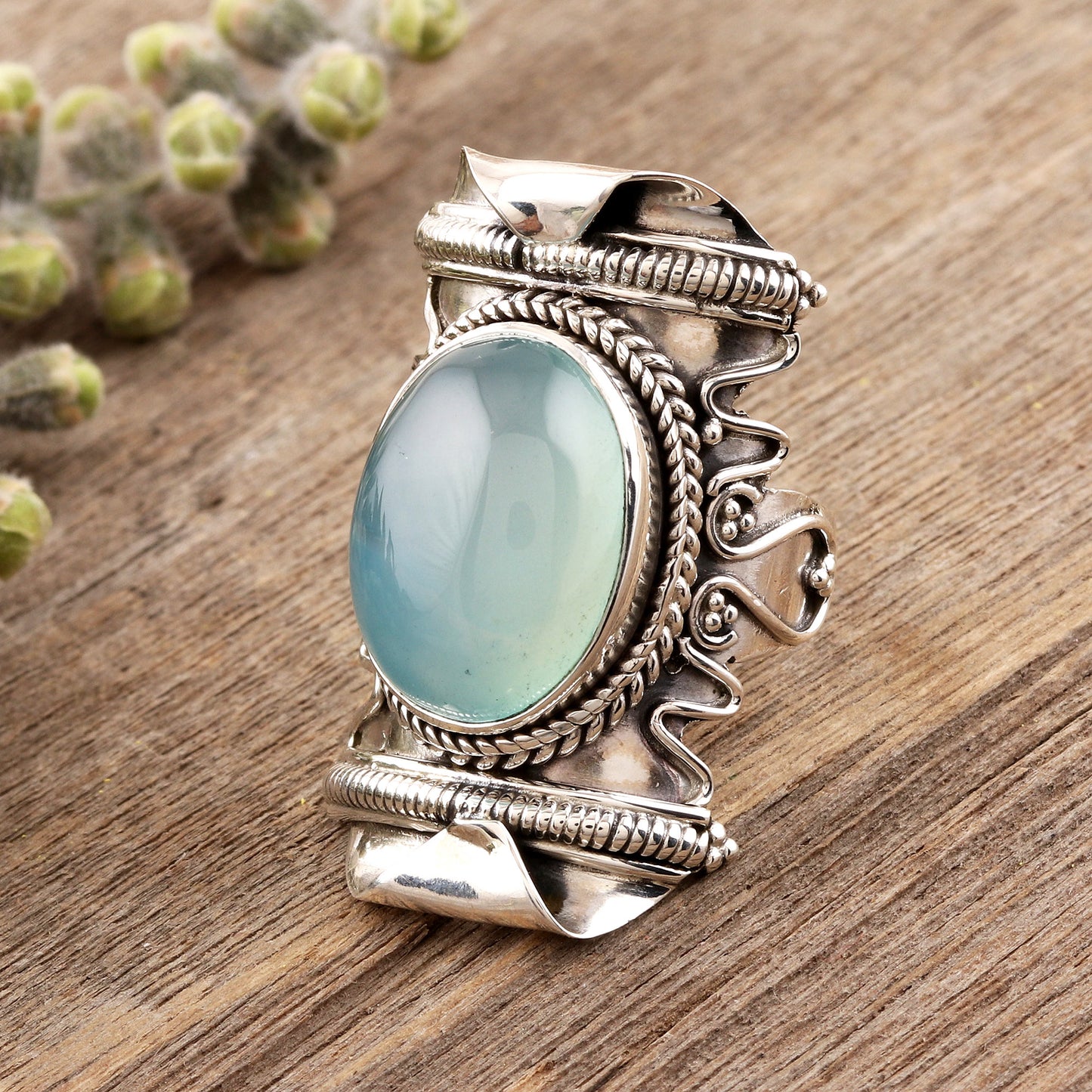 Rajasthan Realm Aqua Chalcedony and Sterling Silver Cocktail Ring