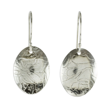 Molten Ovals Oval Sterling Silver Earrings with Lava-Like Textures