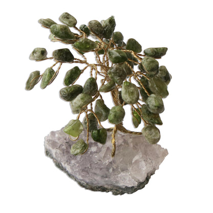 Nature at Peace Diopside and Amethyst Brazilian Mini Gemstone Tree Sculpture