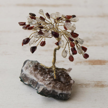 Fire and Ice Quartz and Garnet Brazilian Mini Gemstone Tree Sculpture