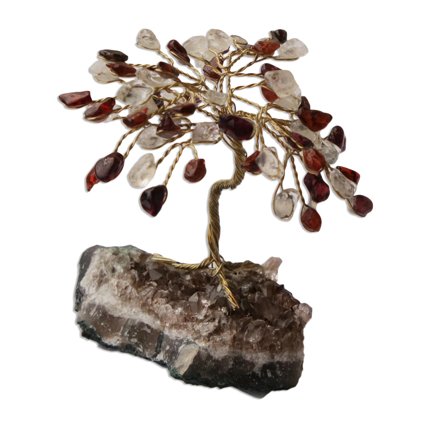 Fire and Ice Quartz and Garnet Brazilian Mini Gemstone Tree Sculpture