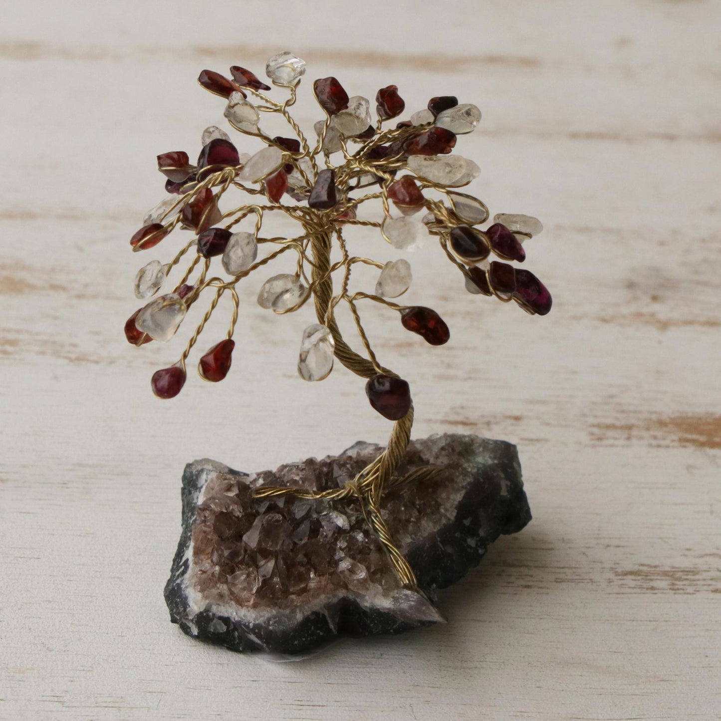 Fire and Ice Quartz and Garnet Brazilian Mini Gemstone Tree Sculpture