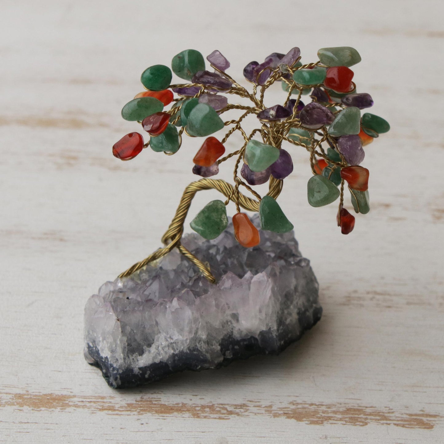 Spring Colors Amethyst and Quartz Brazilian Mini Gemstone Tree Sculpture