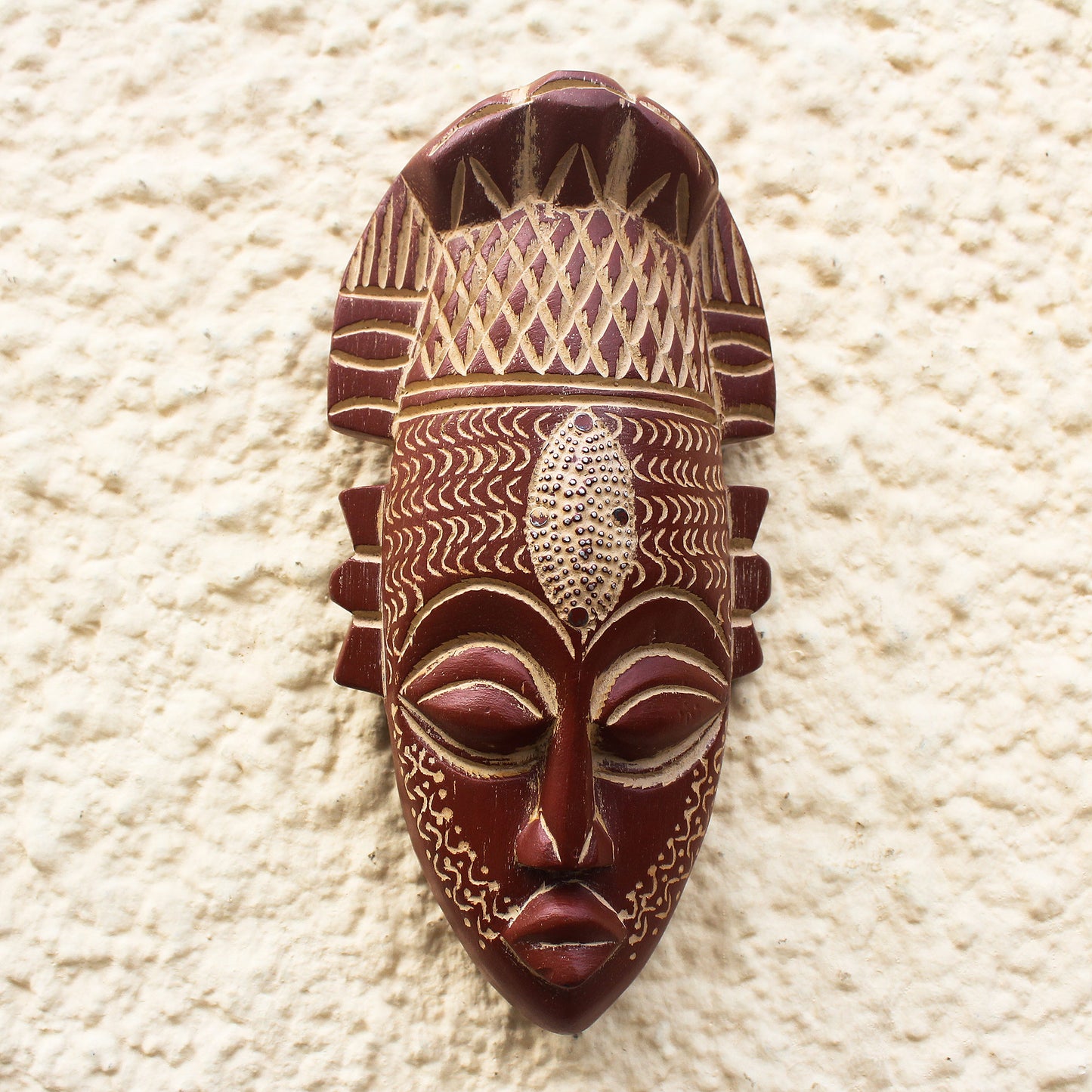 Bold Beauty Hand-Carved Wood Mask with Aluminum  and Painted Accent