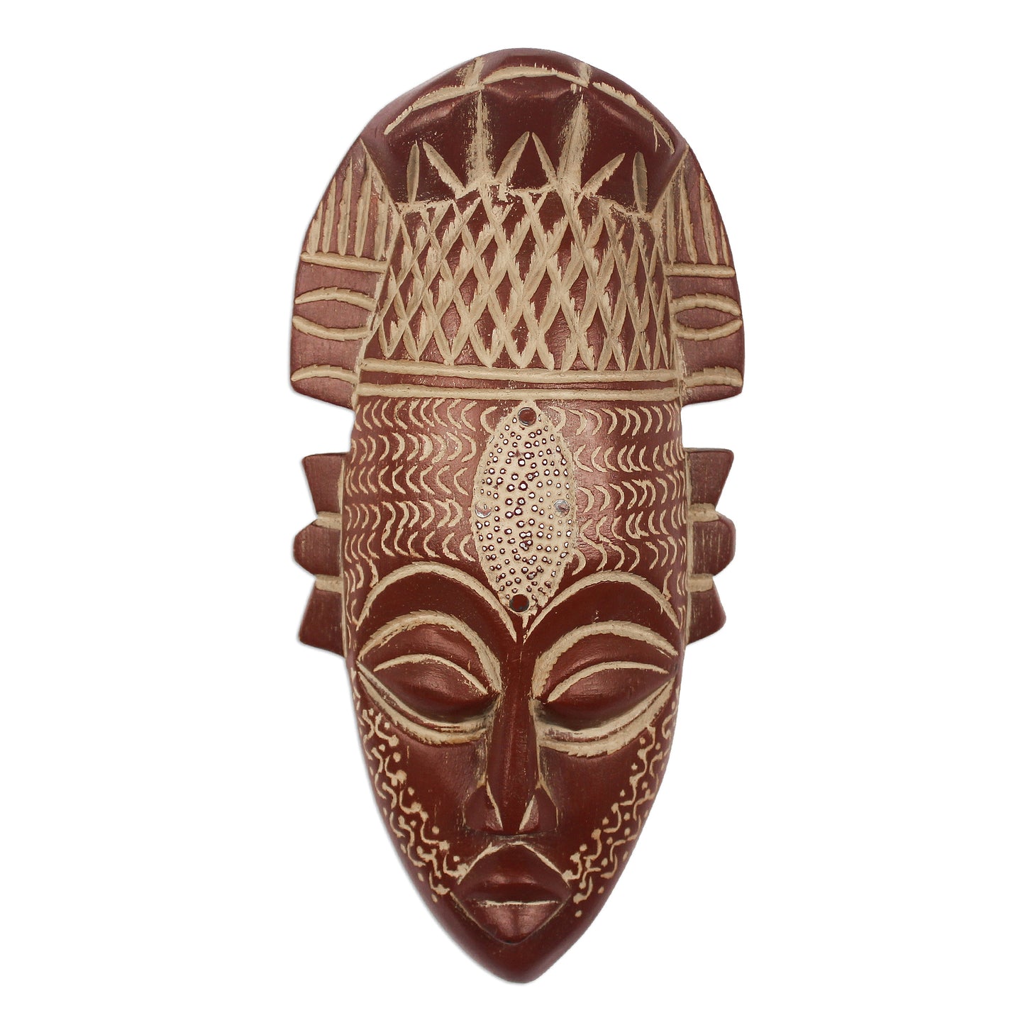 Bold Beauty Hand-Carved Wood Mask with Aluminum  and Painted Accent