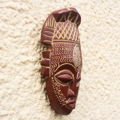 Bold Beauty Hand-Carved Wood Mask with Aluminum  and Painted Accent