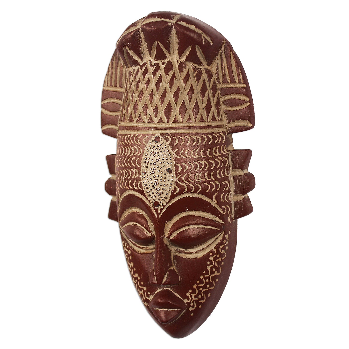 Bold Beauty Hand-Carved Wood Mask with Aluminum  and Painted Accent