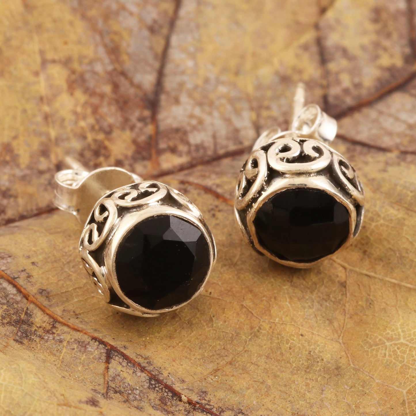 Black As Night Small Black Onyx Stud Earrings from India