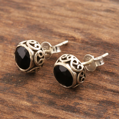 Black As Night Small Black Onyx Stud Earrings from India