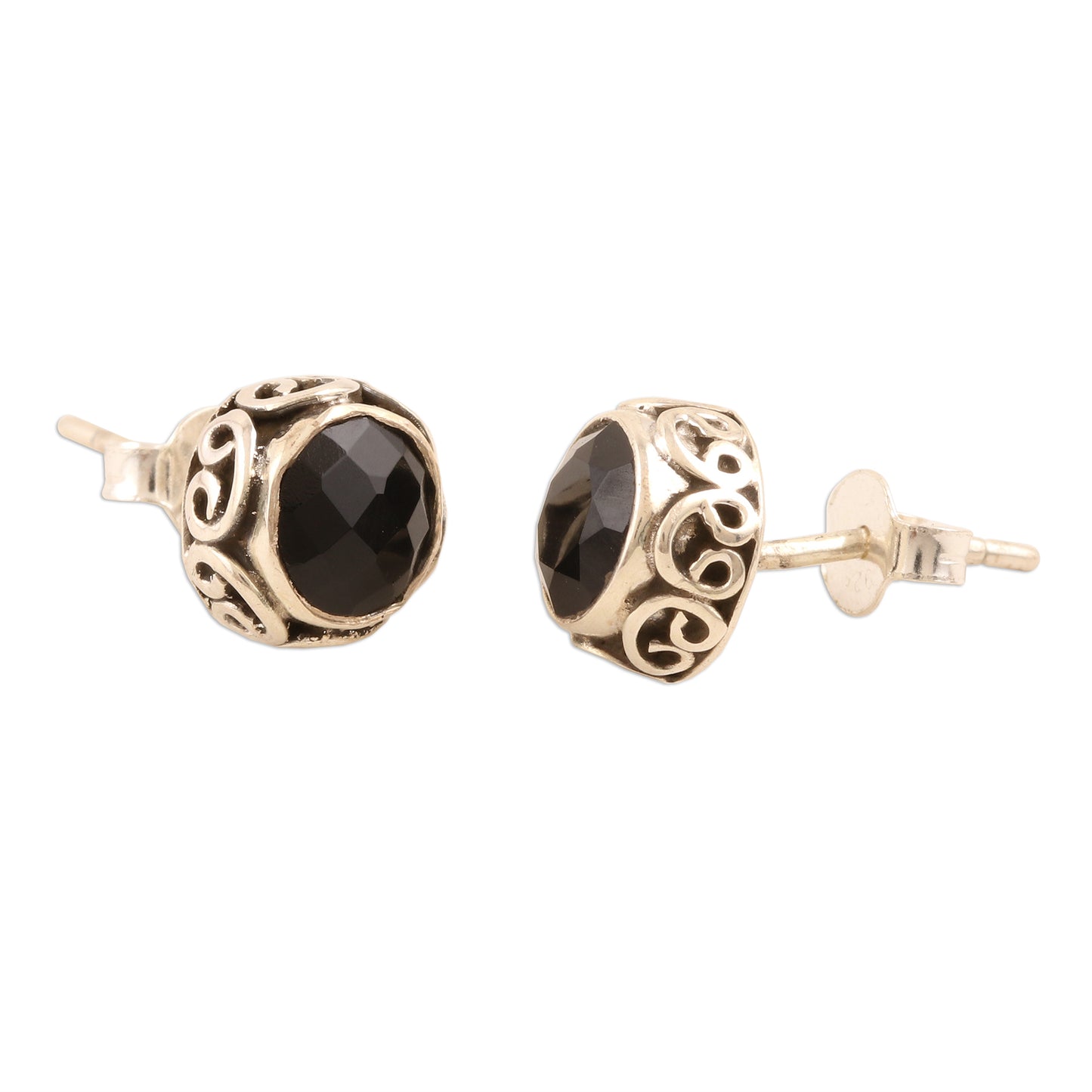 Black As Night Small Black Onyx Stud Earrings from India