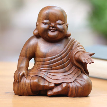 Tranquil Buddha Hand Carved Wood Buddha Sculpture from Bali