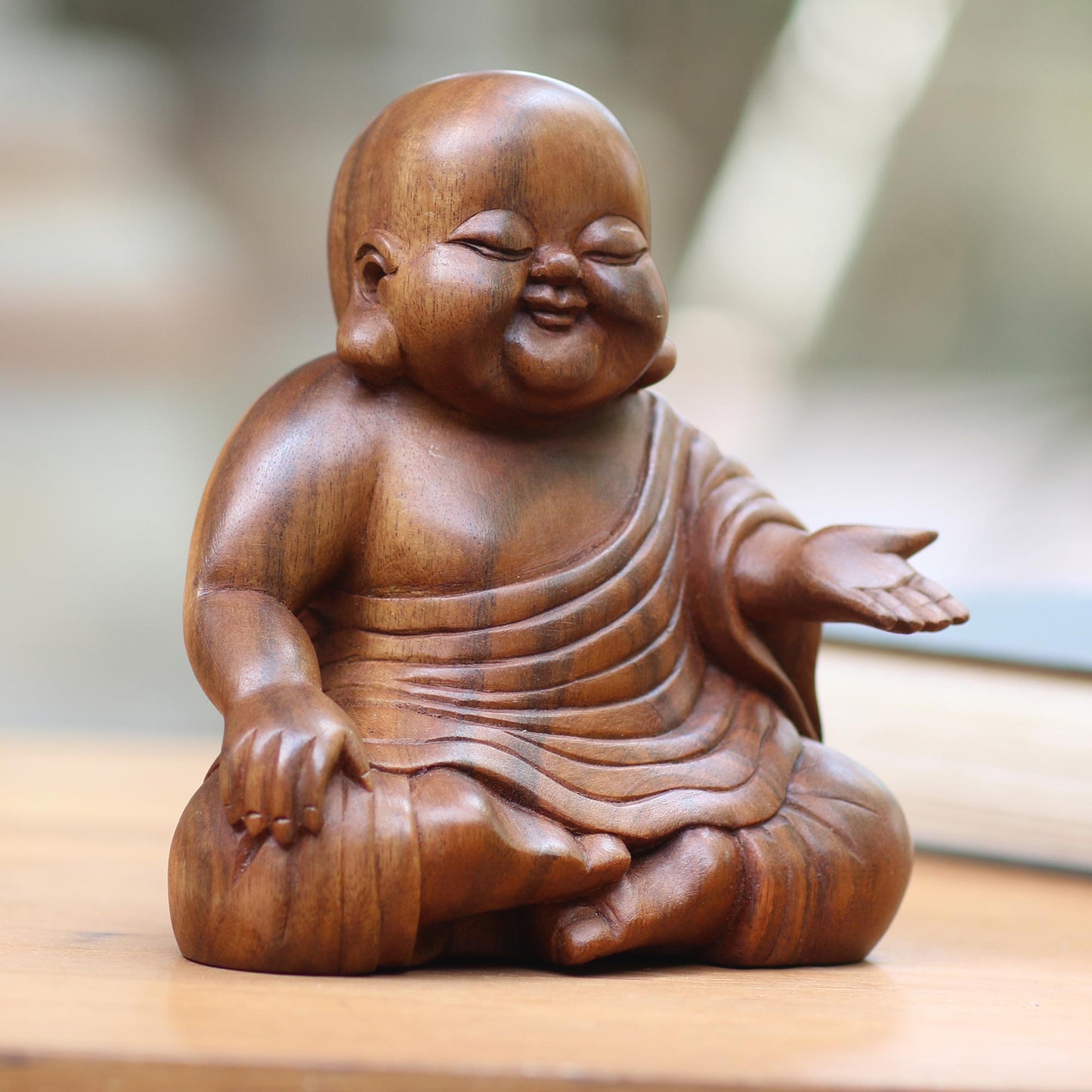 Tranquil Buddha Hand Carved Wood Buddha Sculpture from Bali