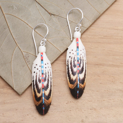 Falcon Feather Handcrafted Carved Bone Falcon Feather Theme Earrings