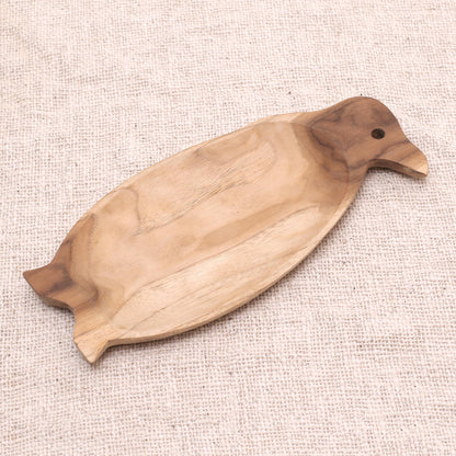 Spry Penguin Penguin-Shaped Teak Wood Serving Platter