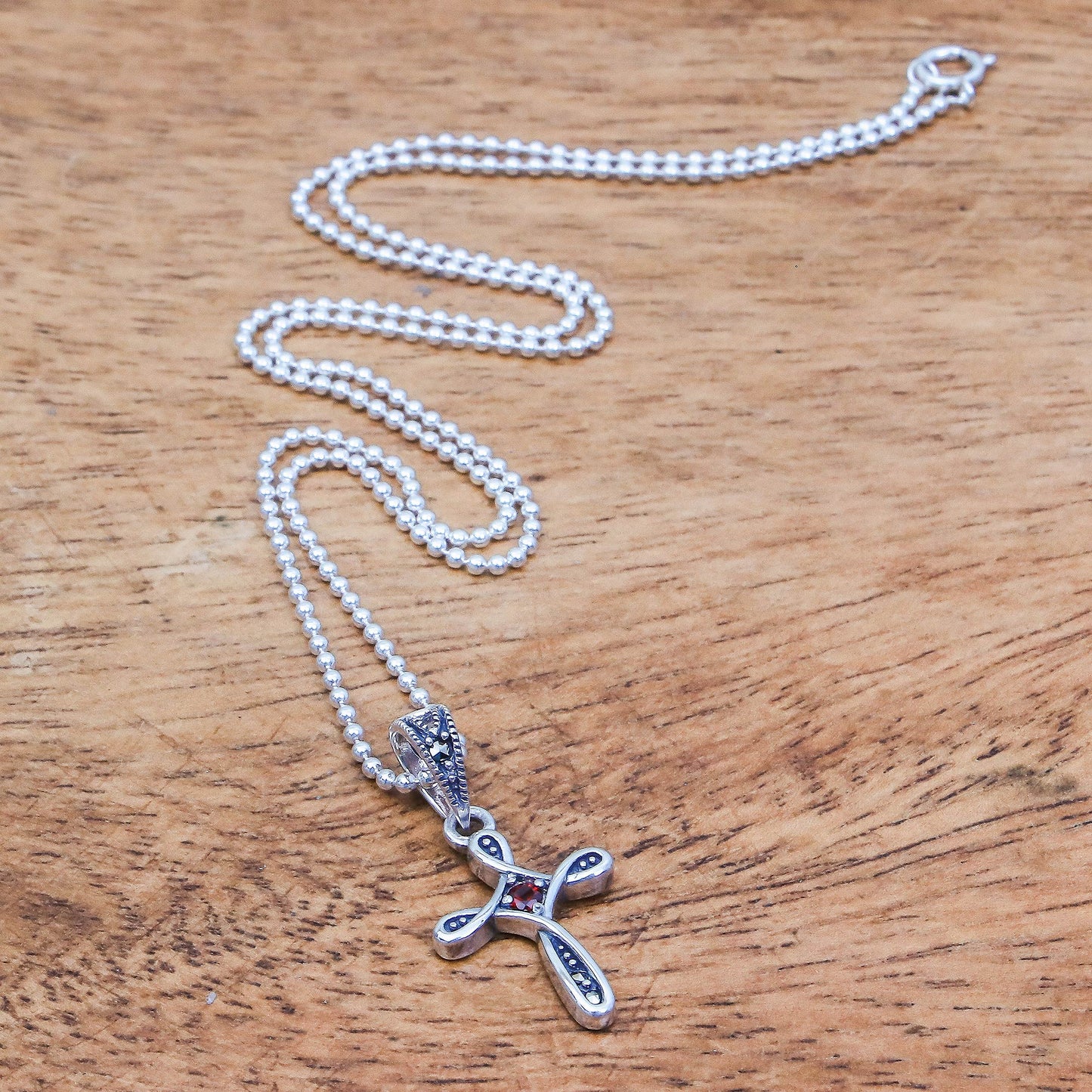 Salvation Promise Sterling Silver Cross Necklace with Garnet and Marcasite