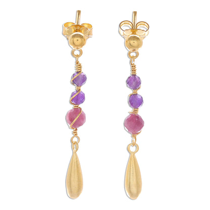 Aria Gold Plated Tourmaline and Amethyst Dangle Earrings