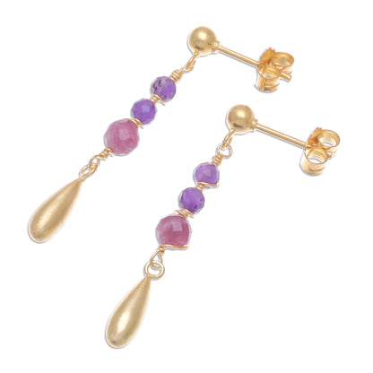 Aria Gold Plated Tourmaline and Amethyst Dangle Earrings