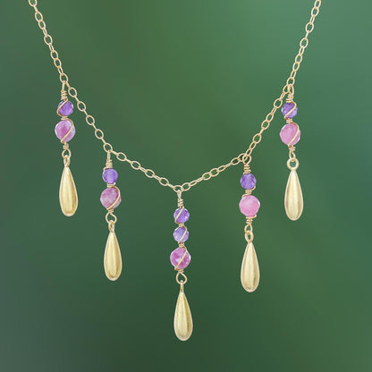 Aria Tourmaline and Amethyst Pendant Waterfall Necklace