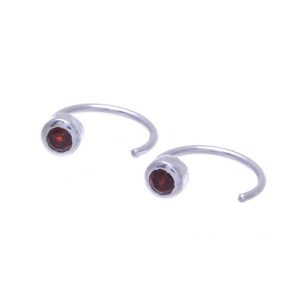 Back to Front Petite Thai Sterling Silver Half Hoop Earrings with Garnets