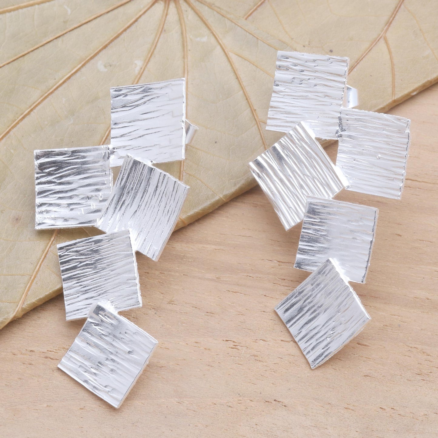 Tumbling Squares Modern Square Drop Earrings in Sterling Silver