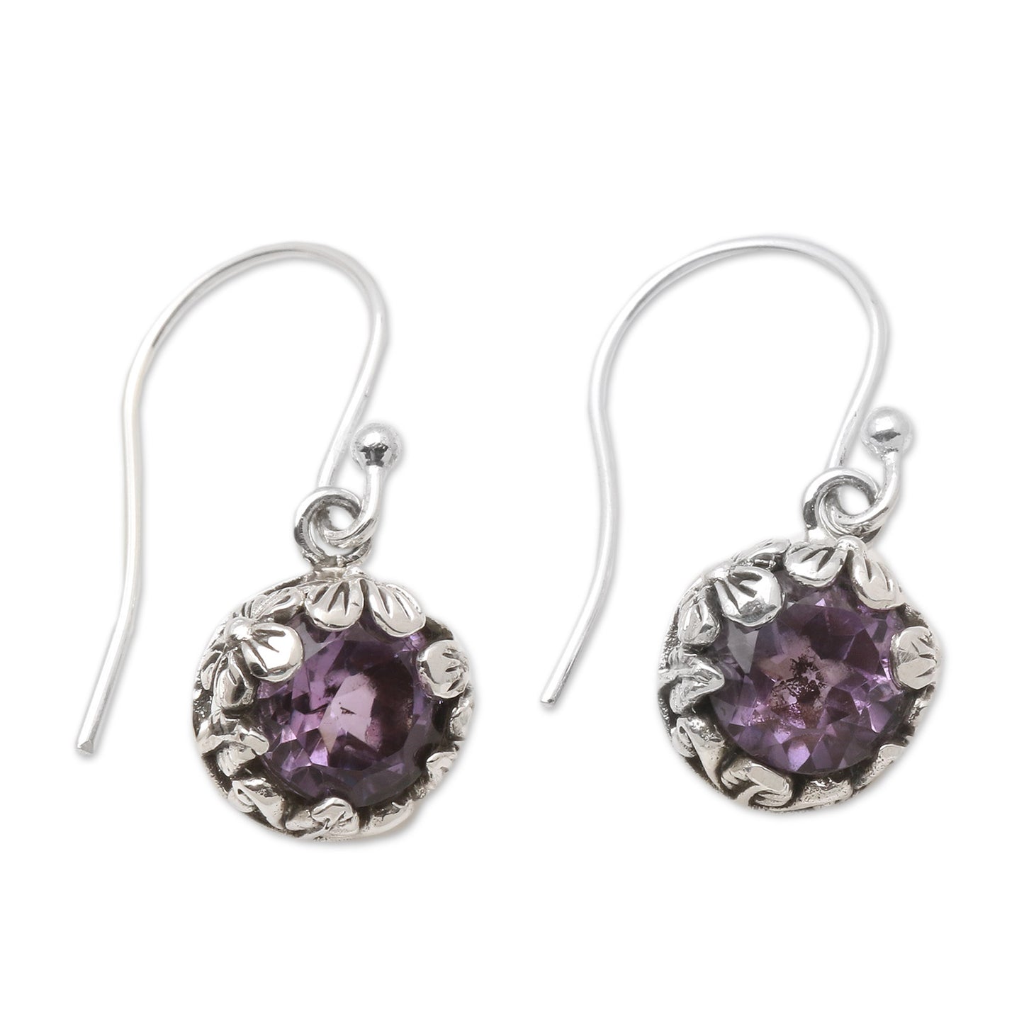 Petite Frangipani Flowers Petite Amethyst Floral Earrings in Sterling Silver