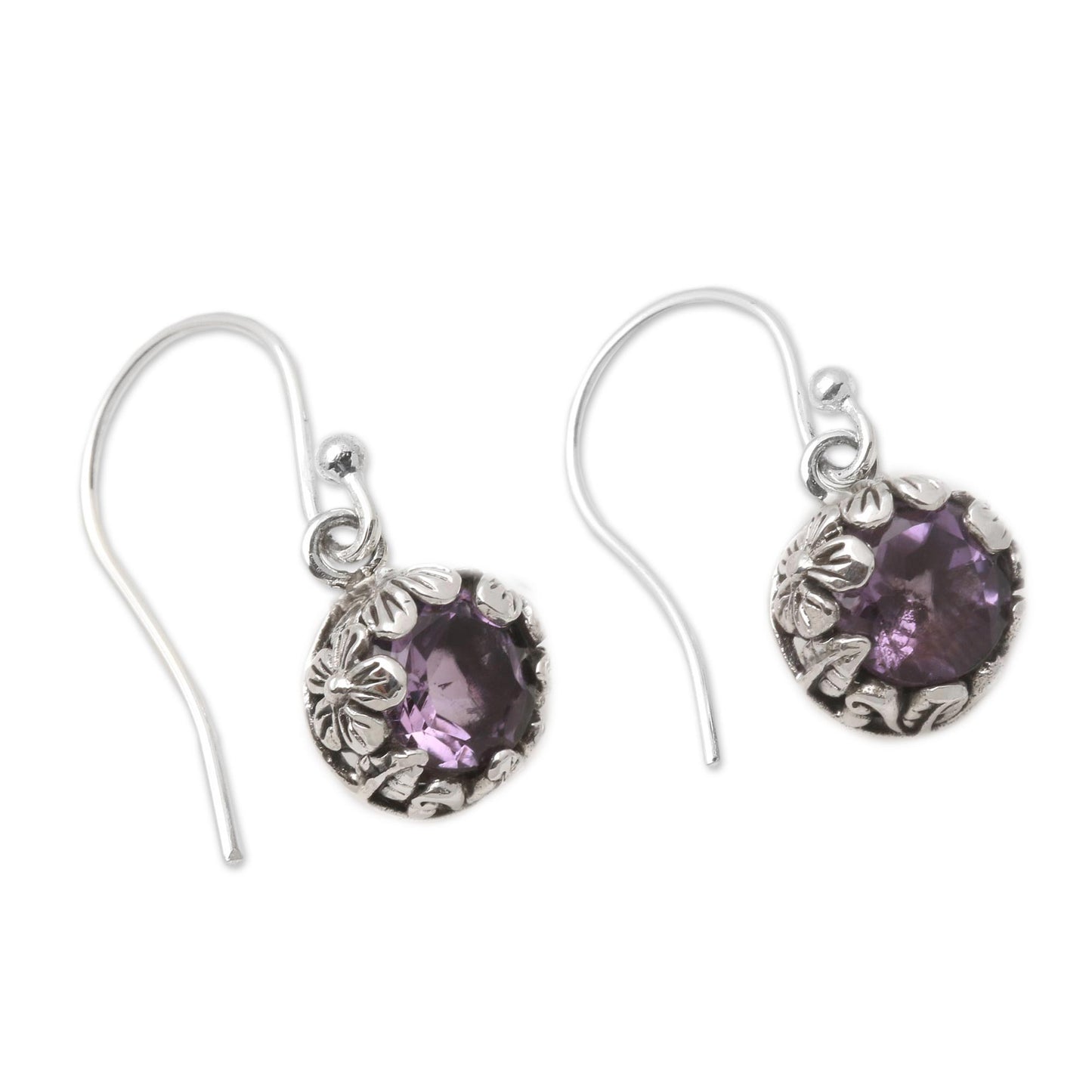 Petite Frangipani Flowers Petite Amethyst Floral Earrings in Sterling Silver