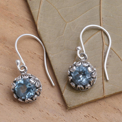 Petite Frangipani Flowers Petite Blue Topaz Floral Earrings in Sterling Silver