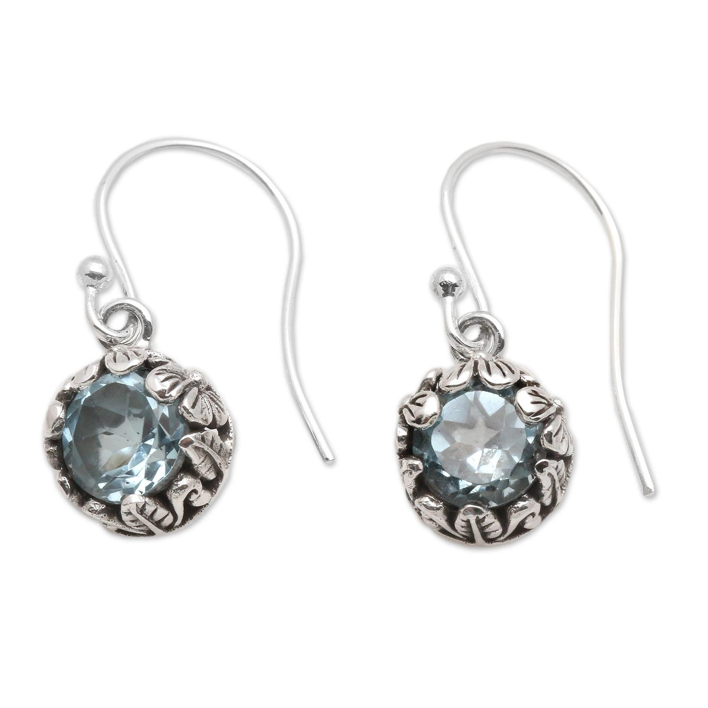 Petite Frangipani Flowers Petite Blue Topaz Floral Earrings in Sterling Silver