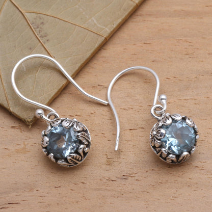 Petite Frangipani Flowers Petite Blue Topaz Floral Earrings in Sterling Silver