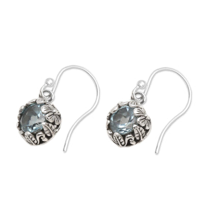 Petite Frangipani Flowers Petite Blue Topaz Floral Earrings in Sterling Silver