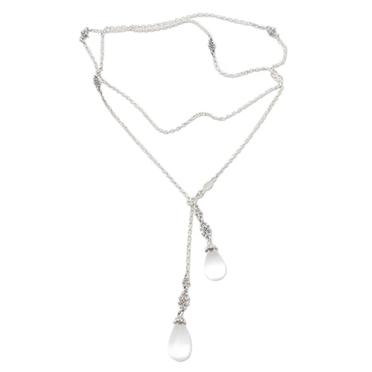 Crystal Serenade Long Sterling Silver Lariat Necklace with Crystal Quartz