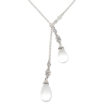 Crystal Serenade Long Sterling Silver Lariat Necklace with Crystal Quartz