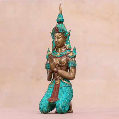 Woman Angel Greeting Thai Brass Sculpture of a Woman Buddhist Angel