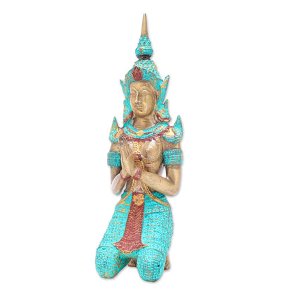 Woman Angel Greeting Thai Brass Sculpture of a Woman Buddhist Angel