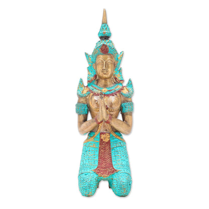 Woman Angel Greeting Thai Brass Sculpture of a Woman Buddhist Angel