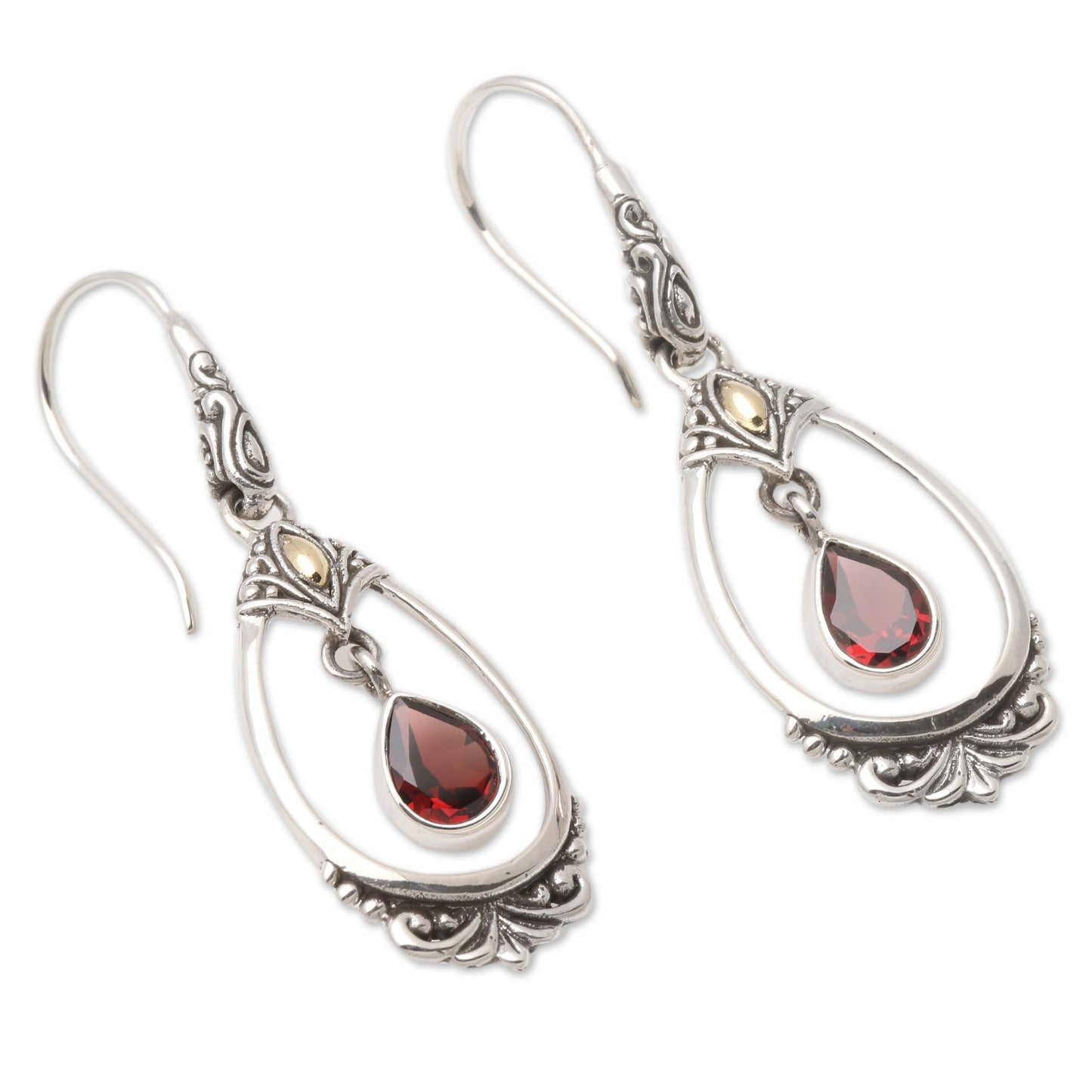 Victoriana Sterling Silver Garnet Earrings with Gold Accents