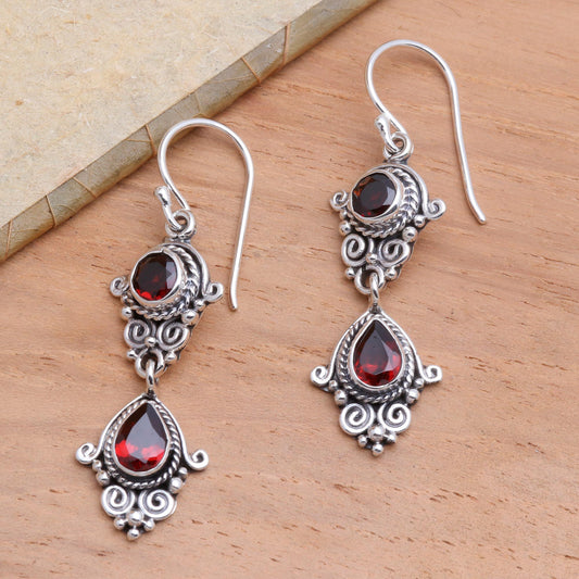Traditional Ways Hand Crafted Garnet Dangle Earrings