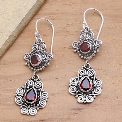 Garden Charm Sterling Silver and Garnet Dangle Earrings