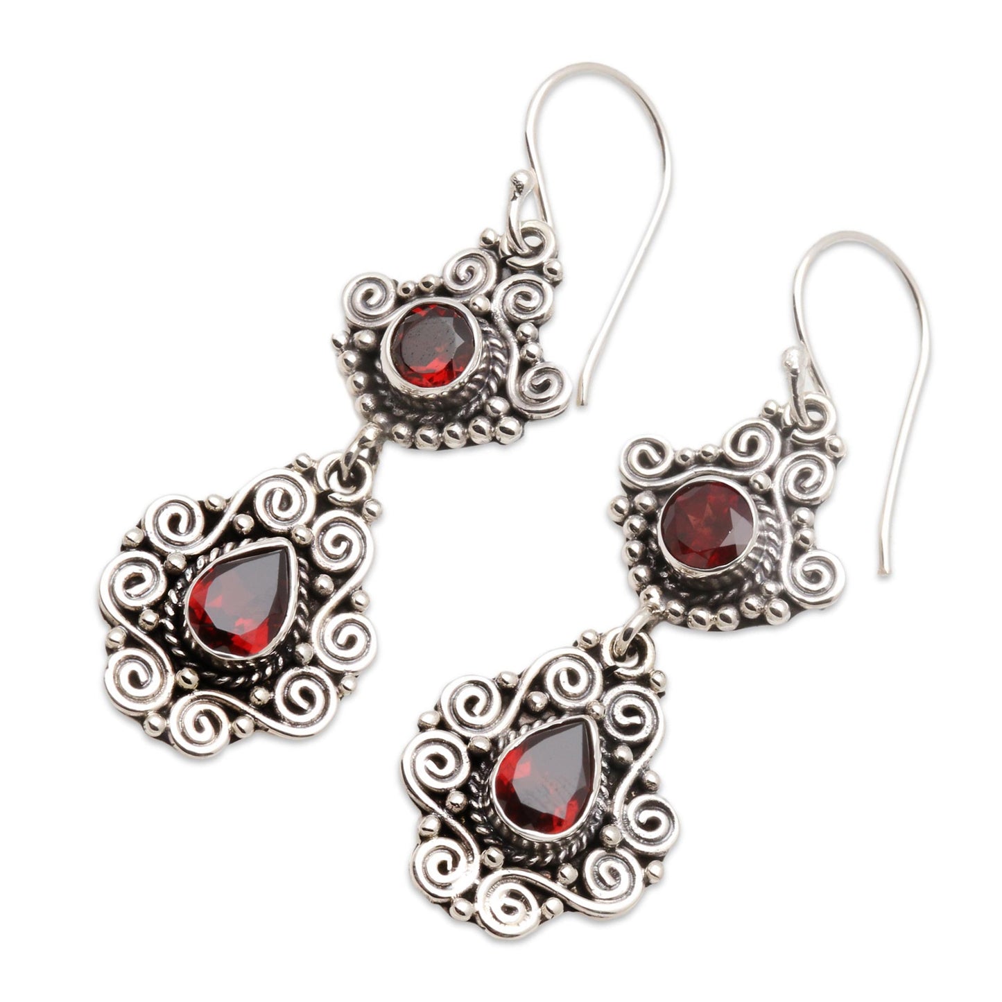 Garden Charm Sterling Silver and Garnet Dangle Earrings