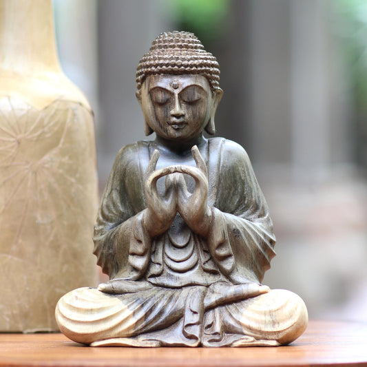 Perfect Enlightenment Hand Carved Buddha Hibiscus Wood Sculpture